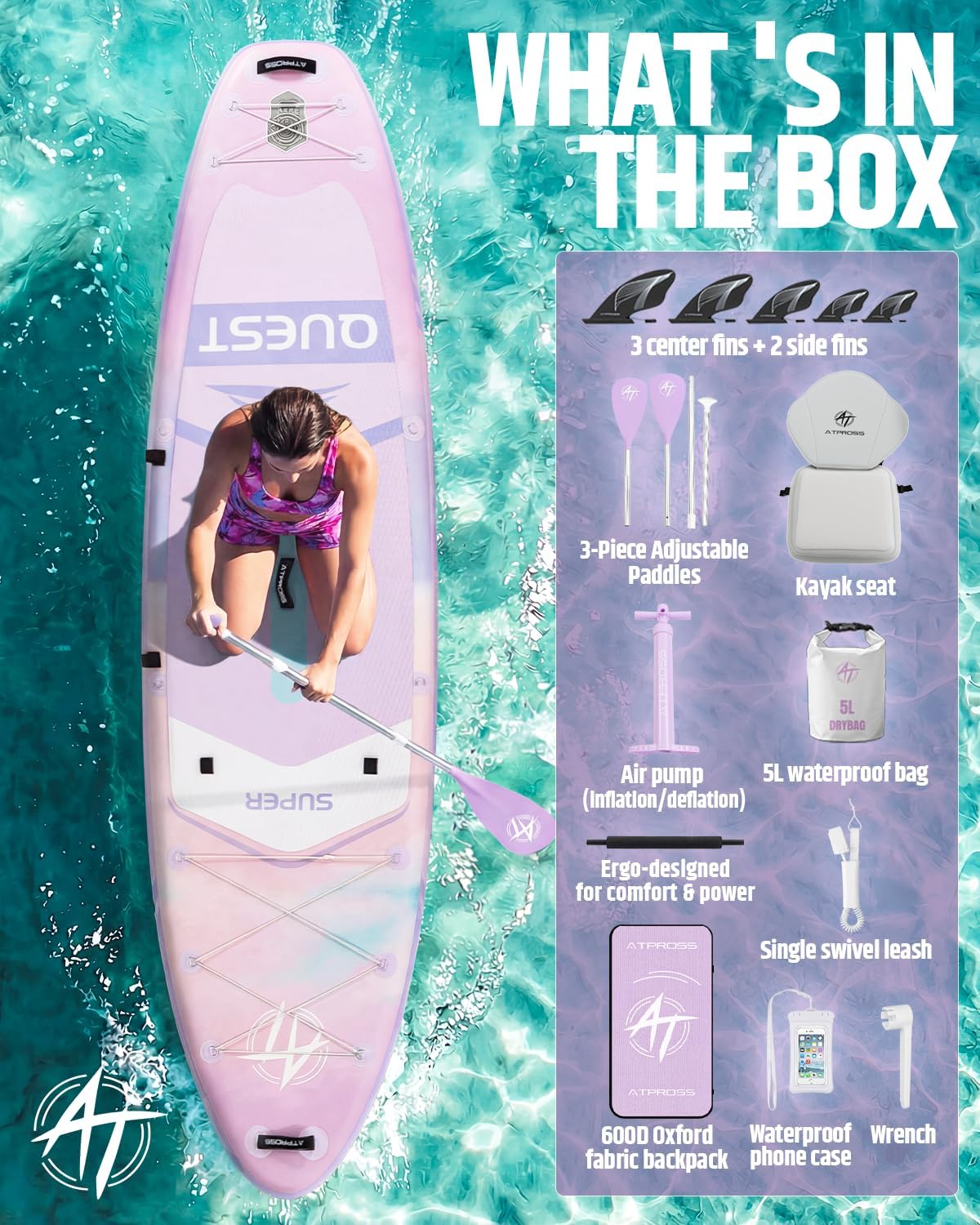 12'x36 Inflatable Paddle Board, 500lbs Extra Wide Stand Up Paddleboard for Adults with Premium SUP Accessories Kit & Backpack, Blow Up Kayak Non-Slip Stable Deck Boat for Yoga Fishing Surf