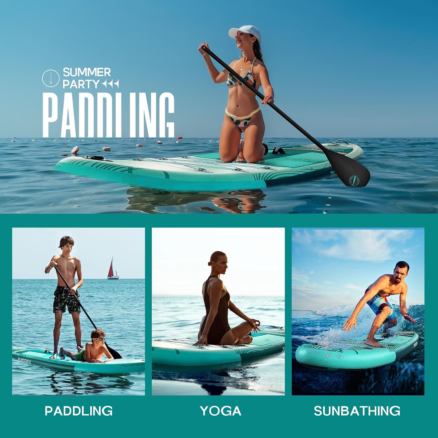 Paddle Boards for Adults, 10'6'/11'/11'6' Inflatable Paddle Board, Super Non Slip Eva, Stand Up Paddle Board with Removable Fins, Adjustable Paddle, Pump, Shoulder Strap, Leash, Standing Boat