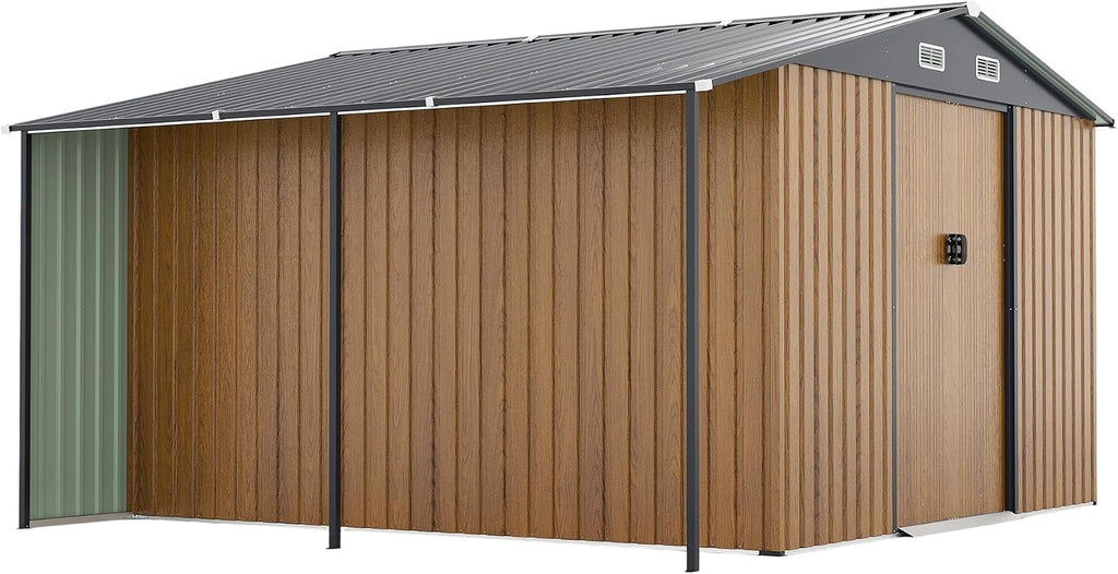 YOPTO 10x12 FT Outdoor Storage Shed,Extra Large Metal Garden Tool Shed with Lockable Doors,Windows & Air Vents,Dual-Zone Design Outside Steel Tiny House for Backyard, Patio Lawn,Yellow
