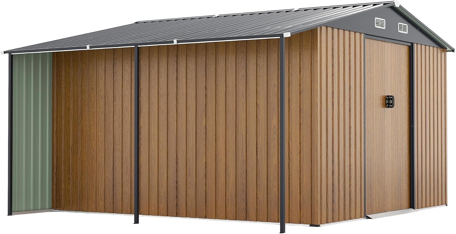 YOPTO 10x12 FT Outdoor Storage Shed,Extra Large Metal Garden Tool Shed with Lockable Doors,Windows & Air Vents,Dual-Zone Design Outside Steel Tiny House for Backyard, Patio Lawn,Yellow