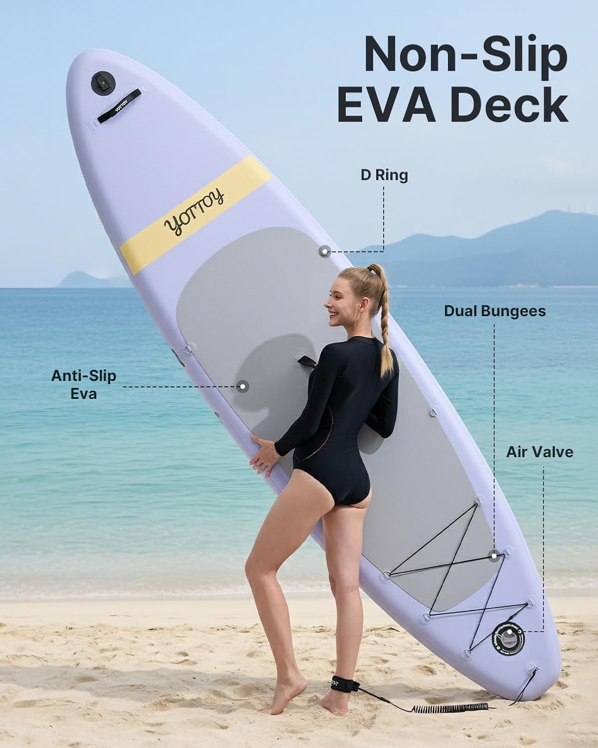 YOTTOY Inflatable Stand Up Paddle Board,Stable Lightweight 10'5' SUP with Non-Slip EVA Deck, Premium Paddleboard Accessories, Three-Fin System & Carry Bag,All-Around Inflatable SUP