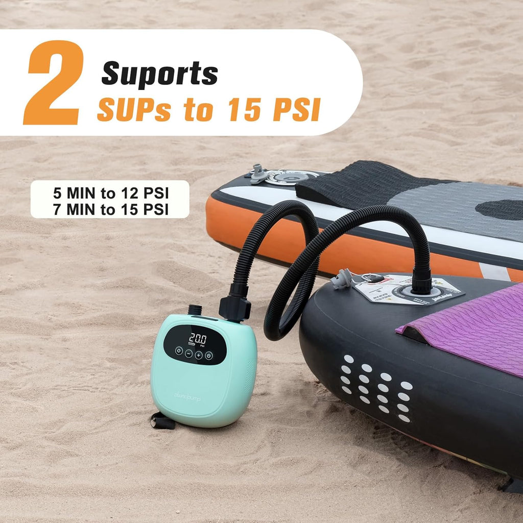 dwndpump Electric Paddle Board Pump, Rechargeable 20PSI SUP Pump, Dual-Stage Inflation and Deflation Sup Air Pump, Portable Electric Pump for Kayaks, Wind Wings, SUPs