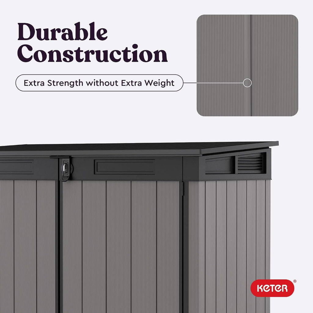 Keter Premier Jumbo 6.2 x 4.3 ft Outdoor Resin Horizontal Storage Shed for Garbage Bins, Yard Tools & Garden Equipment, All‑Weather, Lockable Outdoor Storage