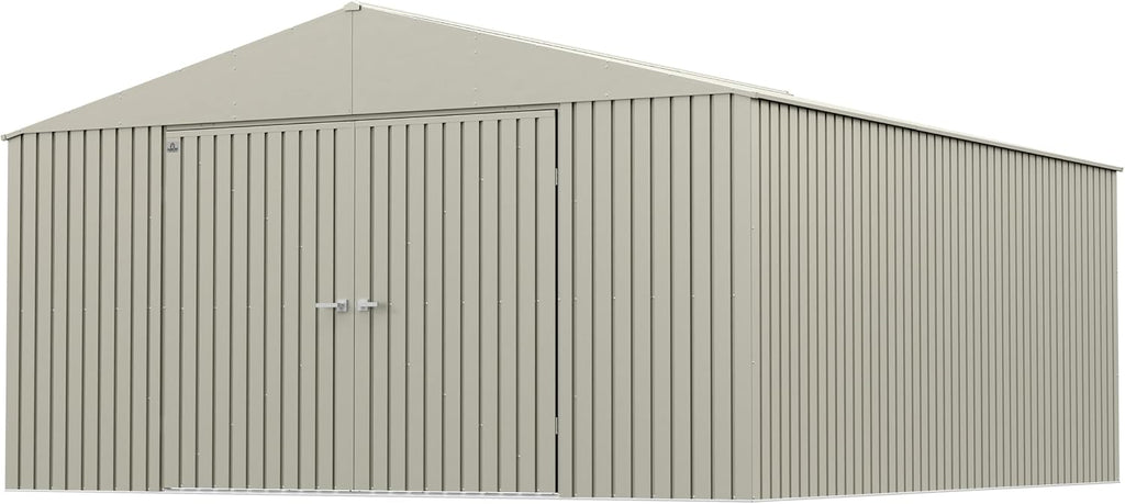 Arrow Shed Elite 14' x 16' Tall Outdoor Steel Storage Shed with High Gable and Lockable Doors Storage Building, Cool Grey