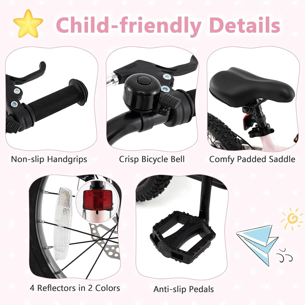 BABY JOY Kids Bike, 16' Magnesium Sporty Bicycle with Dual Disc Brakes, Removable Training Wheels, Body Suspension, Adjustable Handlebar & Saddle, Girls Boys Bike