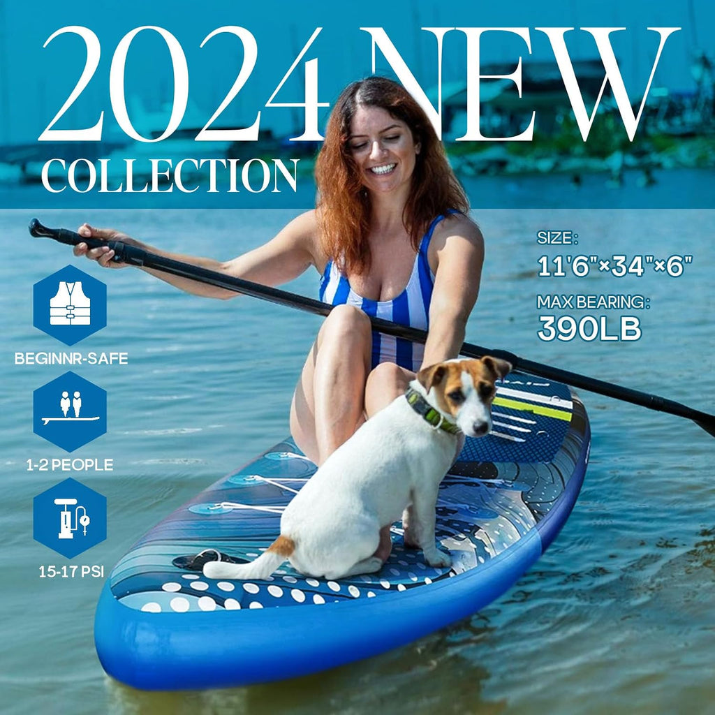 Paddle Boards for Adults, 10'6'/11'/11'6' Inflatable Paddle Board, Super Non Slip Eva, Stand Up Paddle Board with Removable Fins, Adjustable Paddle, Pump, Shoulder Strap, Leash, Standing Boat