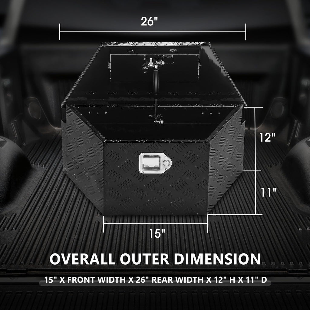 DNA MOTORING Trailer Tongue Box, Lockable Aluminum Truck Bed Tool Box, 26' X 11' X 12', Black, TBOX-T5-011-BK