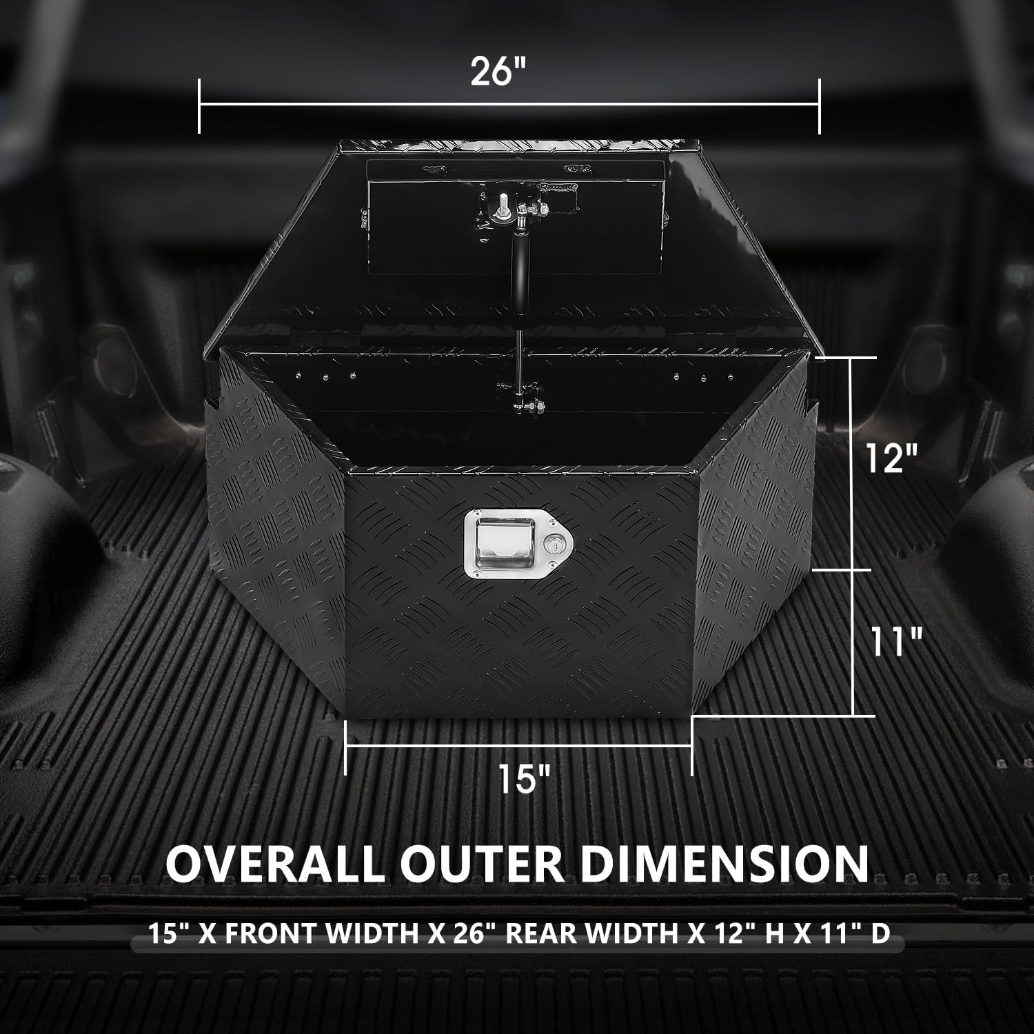 DNA MOTORING Trailer Tongue Box, Lockable Aluminum Truck Bed Tool Box, 26' X 11' X 12', Black, TBOX-T5-011-BK