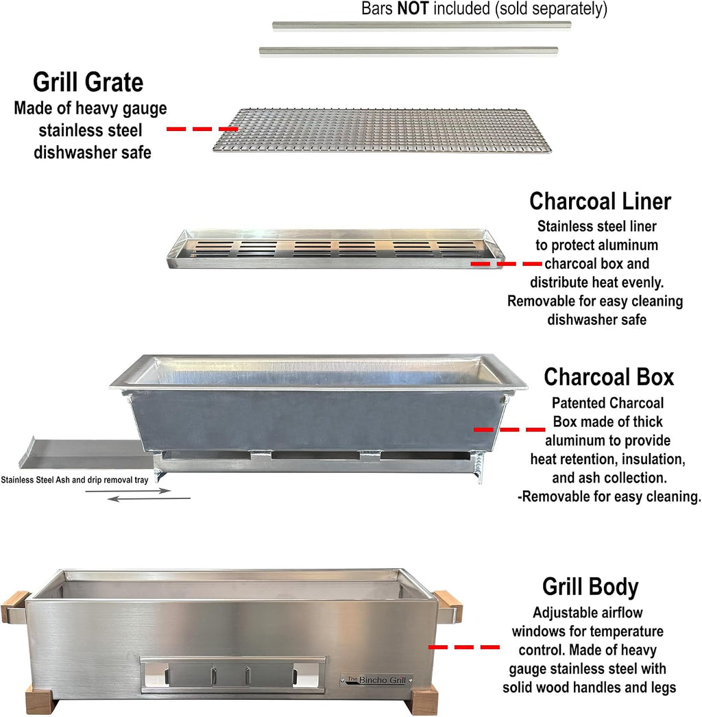 The Bincho Grill 24 Inch Wide Body Yakitori Grill – Japanese Style Charcoal Robata BBQ for Skewers, Steaks, and More – Restaurant-Quality Binchotan Tabletop Grill – Portable and Durable