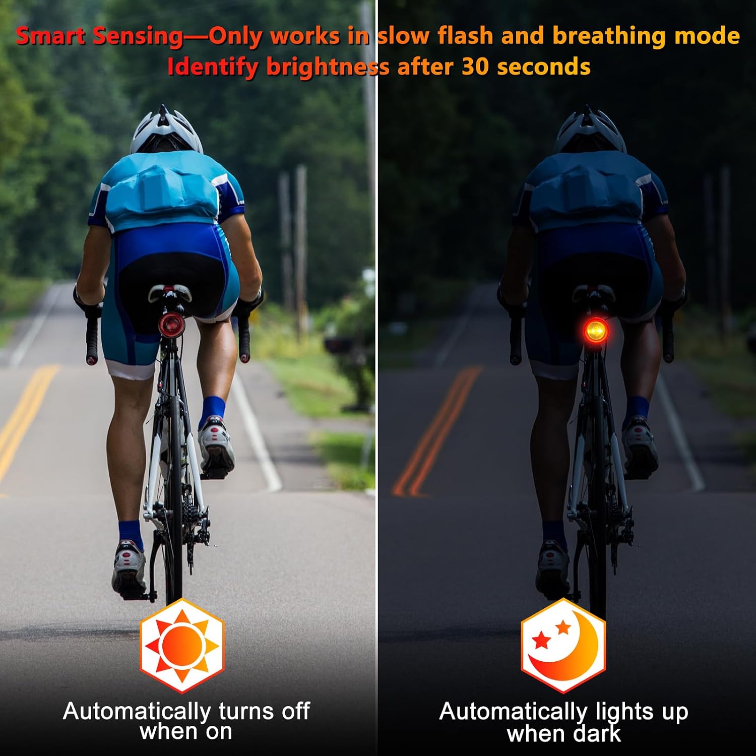 USUPERINK Rear Bike Light Rechargeable,Smart Brake Sensing Bike Tail Light,4 Light Modes 8 Brightness Levels220°Angle,Up to 300 Lumens, Waterproof Safety Road Back Bicycle Lights for Night Riding,30PK