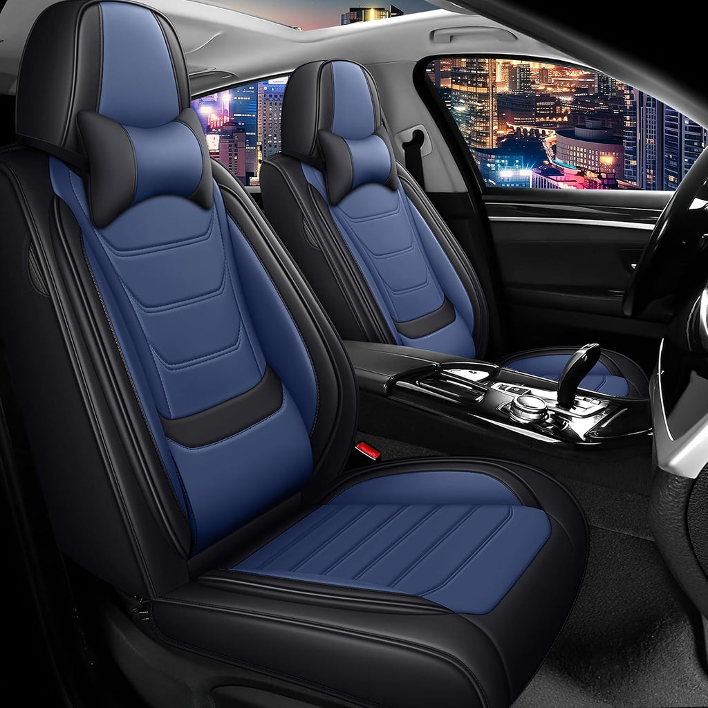 Car Seat Cover Full Set for Toyota Grand Highlander Seat Covers 2024-2025, Nappa Leather Waterproof Seat Covers For Cars, Airbag Safe, Universal Automotive Seat Covers(Luxury Front Row/Black Blue)