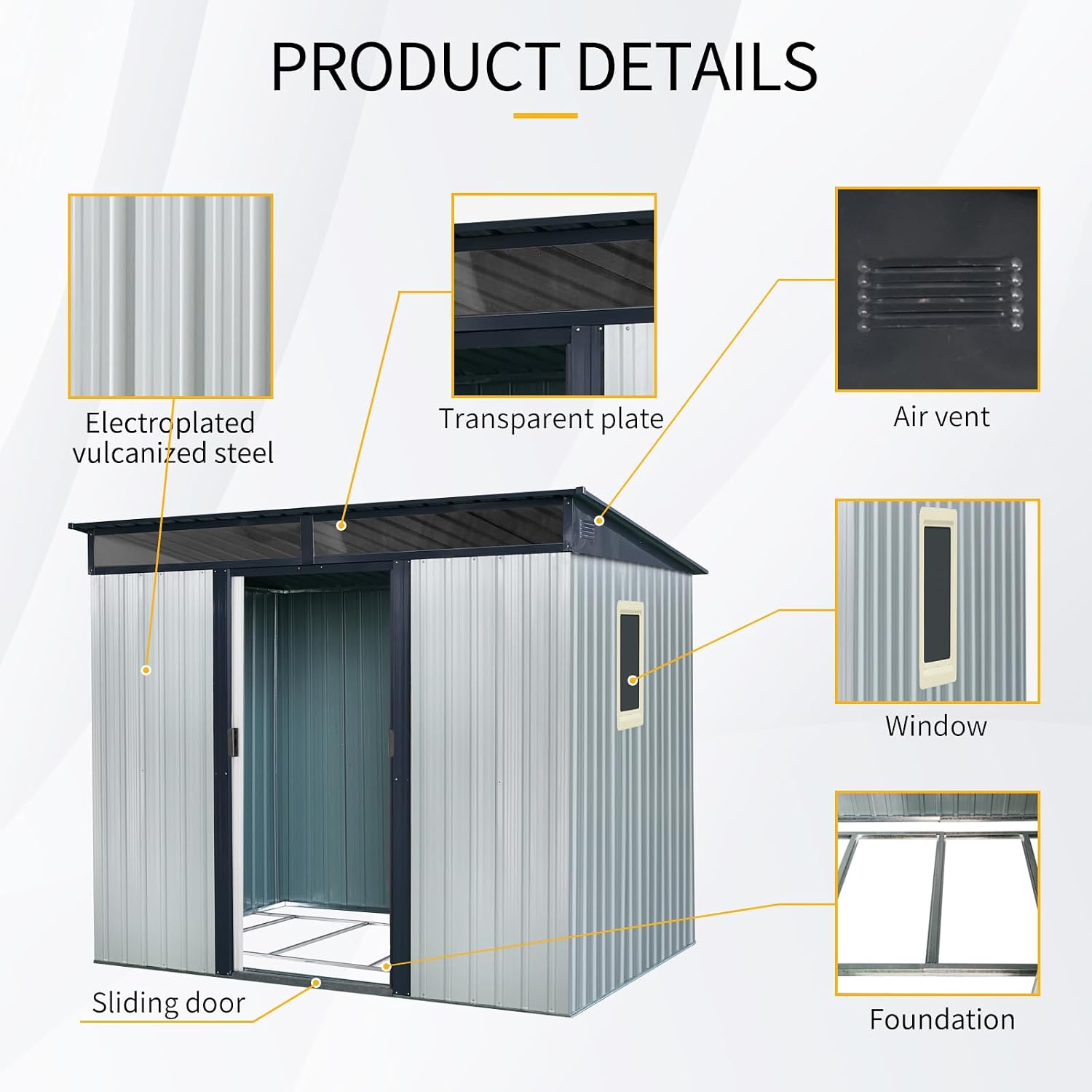 8x6 ft Outdoor Metal Storage Shed with Floor Floor and Window, Lockable Galvanized Steel Tool Shed with Sliding Door, Air Vent and Transparent Plate, Waterproof Garden Storage House for Backyard