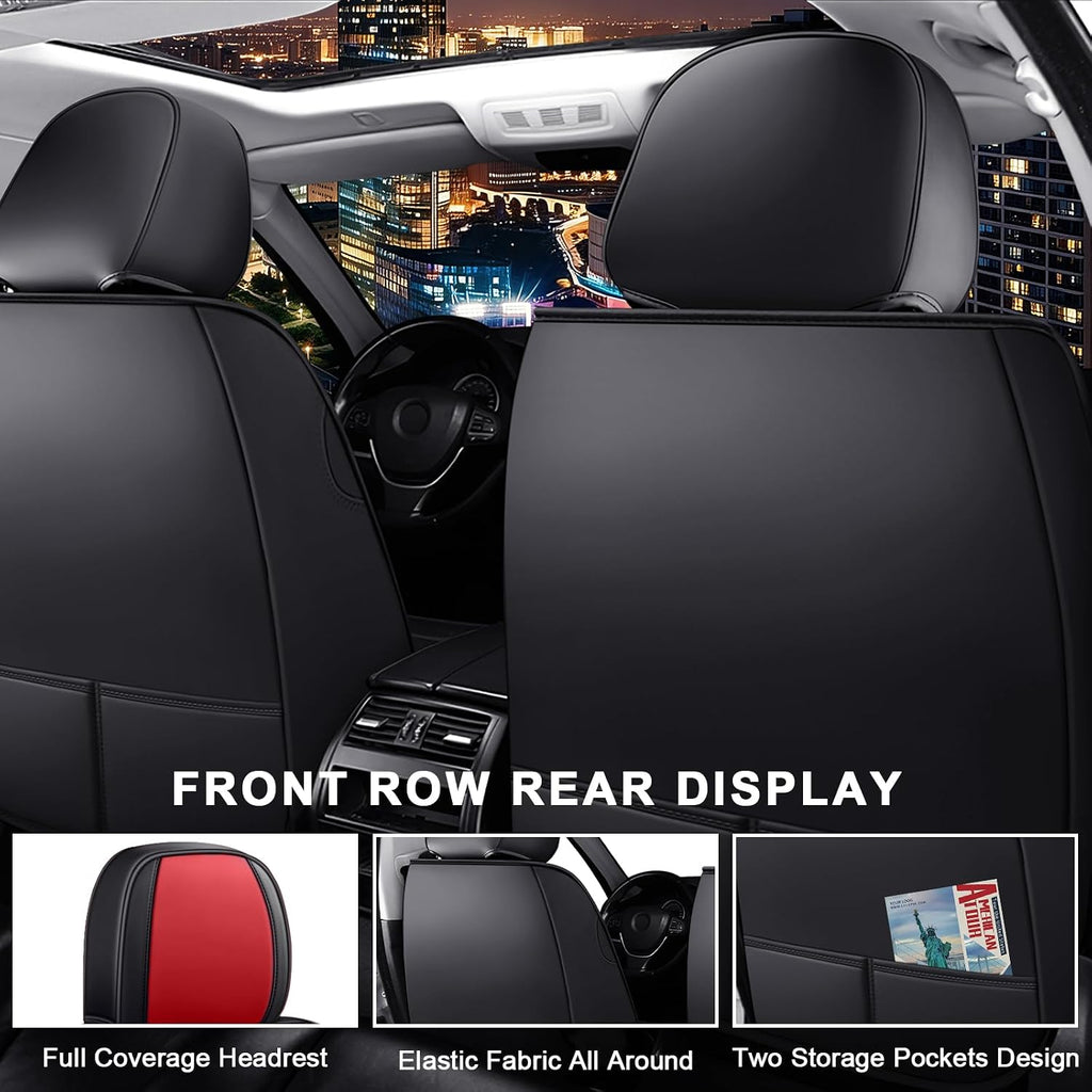 JWLK Seat Covers for Buick Envision 2016-2026, Family Seat Covers for Cars, Non-Slip, Airbag Compatible Vehicle Cushion, Waterproof & Easy-Clean(Standard 5 Seats, Black Red)