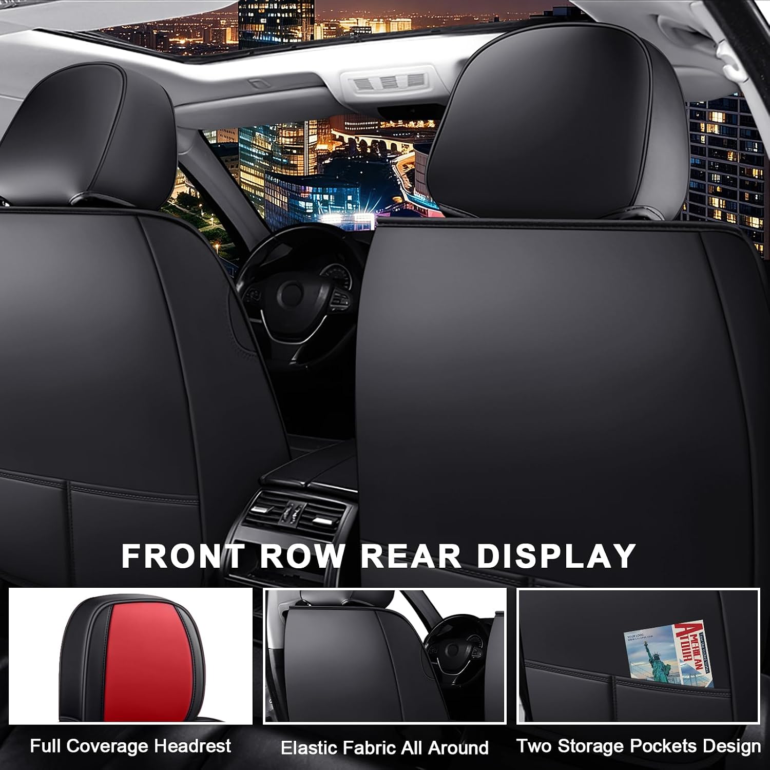 JWLK Seat Covers for Buick Envision 2016-2026, Family Seat Covers for Cars, Non-Slip, Airbag Compatible Vehicle Cushion, Waterproof & Easy-Clean(Standard 5 Seats, Black Red)