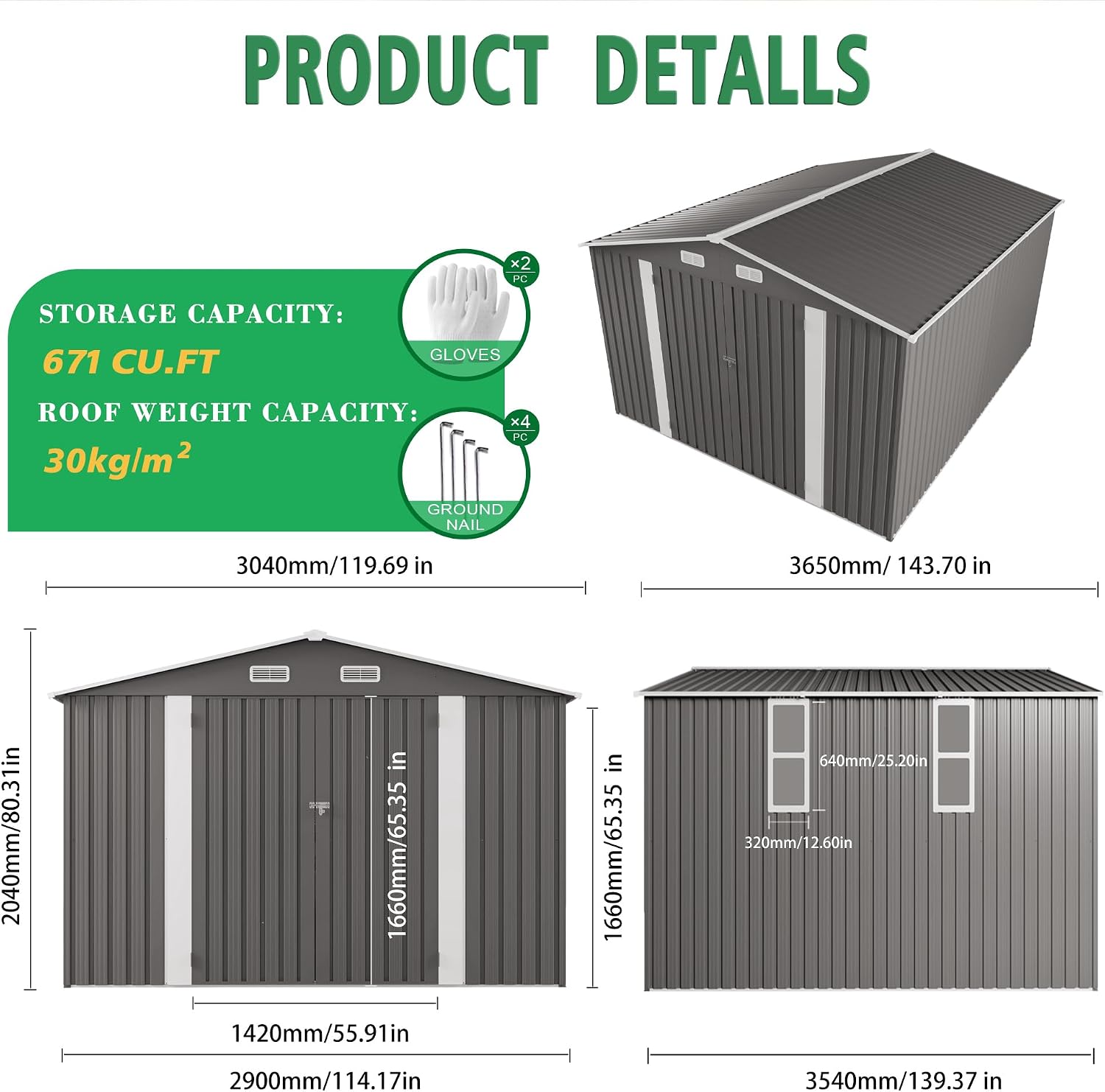 10x12 FT Outdoor Storage Shed, Large Metal Garden Shed with 2 Windows, Outside Tool Sheds with Lockable Hinged Doors, Waterproof Storage Building with 4 Air Vents for Backyard, Patio, Lawn, Gray