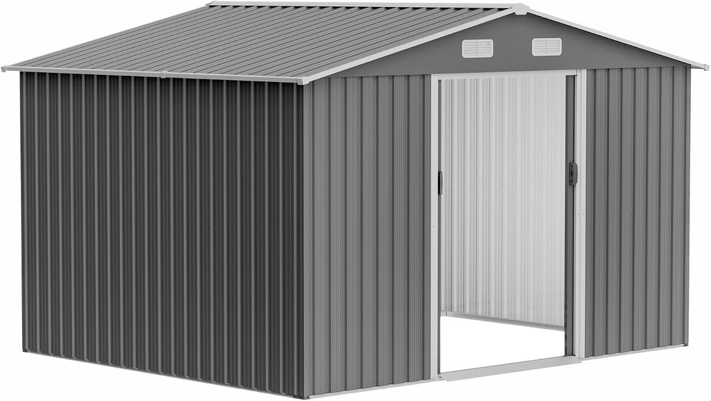 10X8 FT Outdoor Tool Storage Shed with Metal Foundation & Lockable Doors, All Weather Metal Sheds for Garden, Patio, Backyard, Lawn