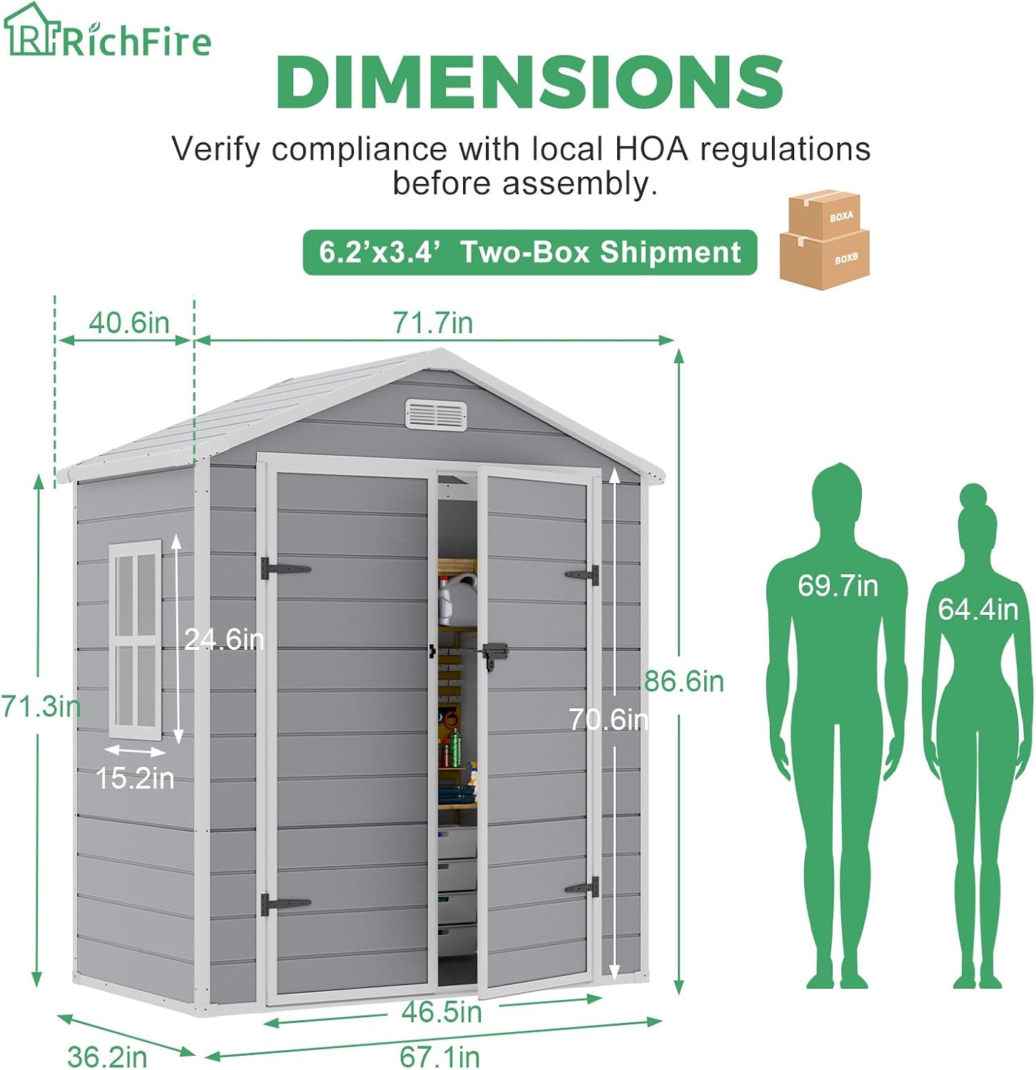 6x3 FT Plastic Outdoor Storage Shed with Floor and Lockable Door, All-Weather Resin Storage Shed Easy to Install, Garden Shed/Tool Shed for Backyard, Patio, Grey