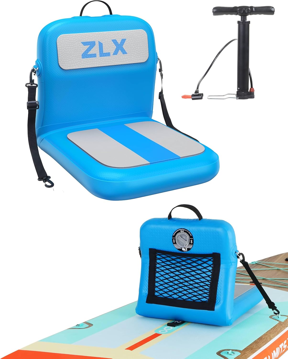 ZLX Paddle Board Seat with Back Support, Portable Kayak Seat, Air Pump Included, Universal Inflatable Seat for Adults, Foldable Ergonomic Design, Easy Install for Outdoor Fishing/Kayaking/Camping