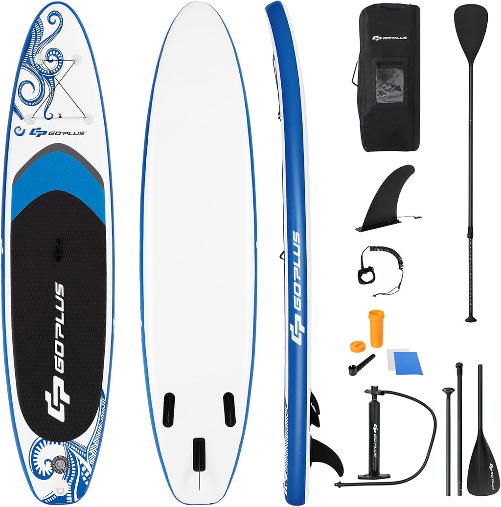 Goplus Inflatable Stand Up Paddle Board, 10FT/10.5FT/11FT SUP with Accessory Pack, Adjustable Paddle, Carry Bag, Fin, Hand Pump, Leash, Repair Kit
