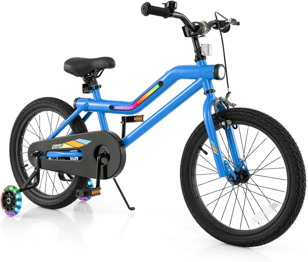 BABY JOY Lighted Kids Bike, 16 18 Inch Children Bicycle with 7-Mode LED Lighted Frame, Headlight, Flash Training Wheels, Dual-Brake, 95% Pre-Assembled, Girls Boys Bike for 4-8 Years