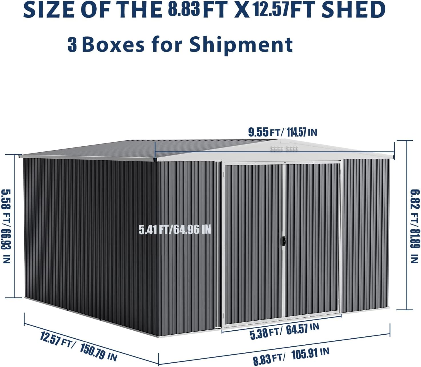 GarveeLife 9x12 Shed for Outdoor Storage, Galvanized Steel Metal Tool Sheds House with Lockable Doors, Lock & Air Vent, Large Utility Sheds for Patio Garden Lawn (9x12.6, Grey)