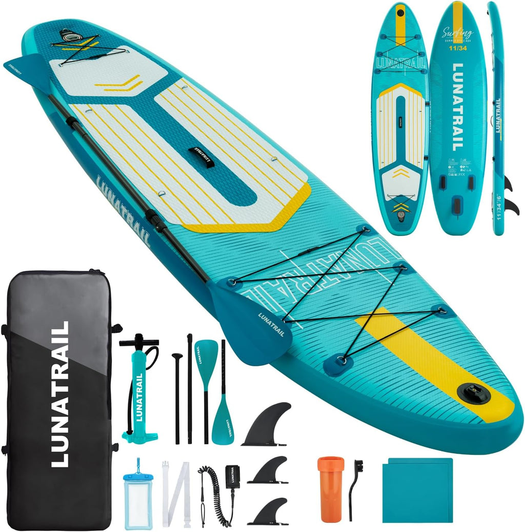 【11'×34'】 Extra Long/Extra Wide Premium Inflatable Stand Up Paddle Board (SUP) – Portable & Lightweight for Yoga, Surfing, Family Fun | Complete Kit with Paddle, Pump, Bag | Durable Design