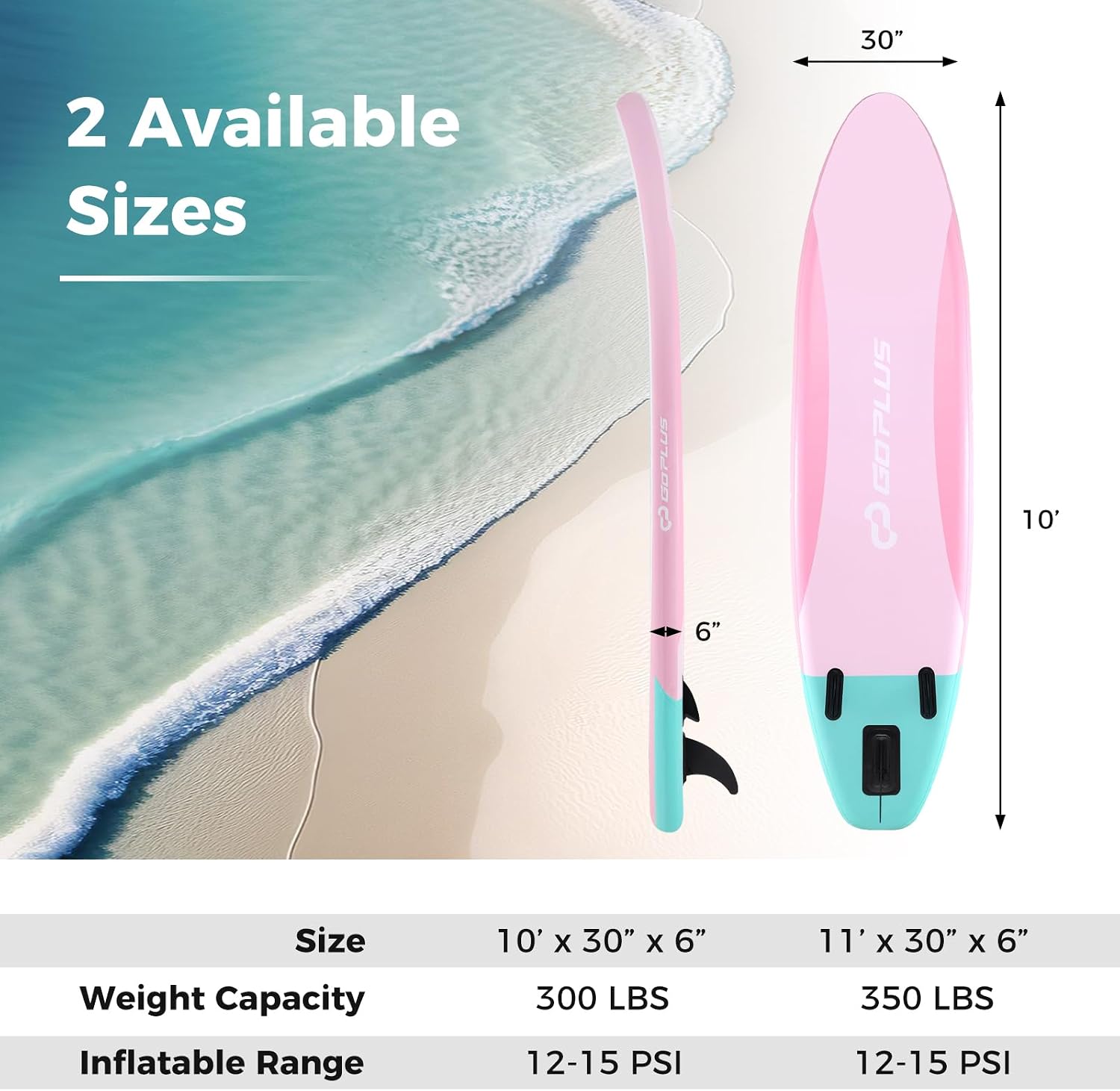 Goplus Inflatable Stand Up Paddle Board, 10FT/10.5FT/11FT SUP with Accessory Pack, Adjustable Paddle, Carry Bag, Fin, Hand Pump, Leash, Repair Kit