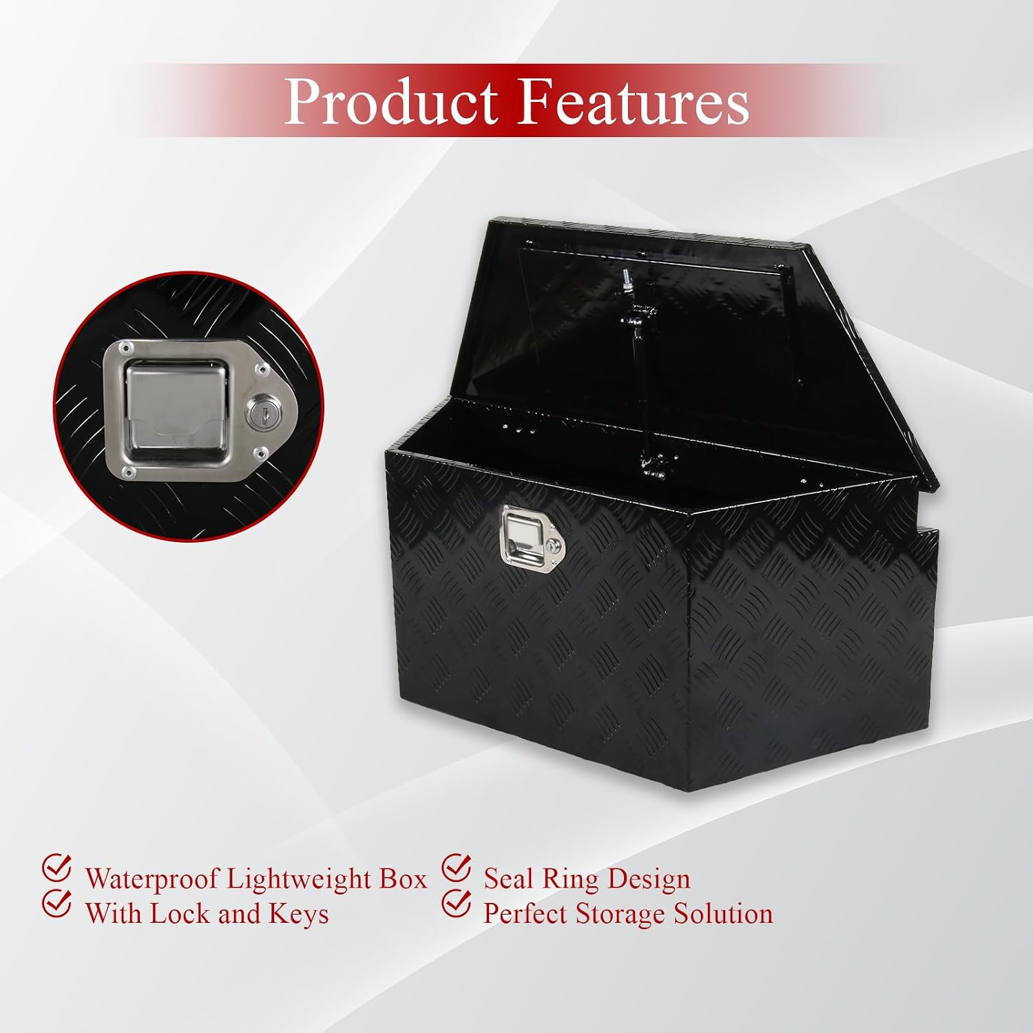 34''Inch Aluminum Trailer Tongue Tool Box Truck Bed Toolbox Truck Trailer Chest Box Underbody Storage Organizer Waterproof Square Storage Organizer w/Lock & Keys Black(‎34' Lx14.5 Wx15 H)
