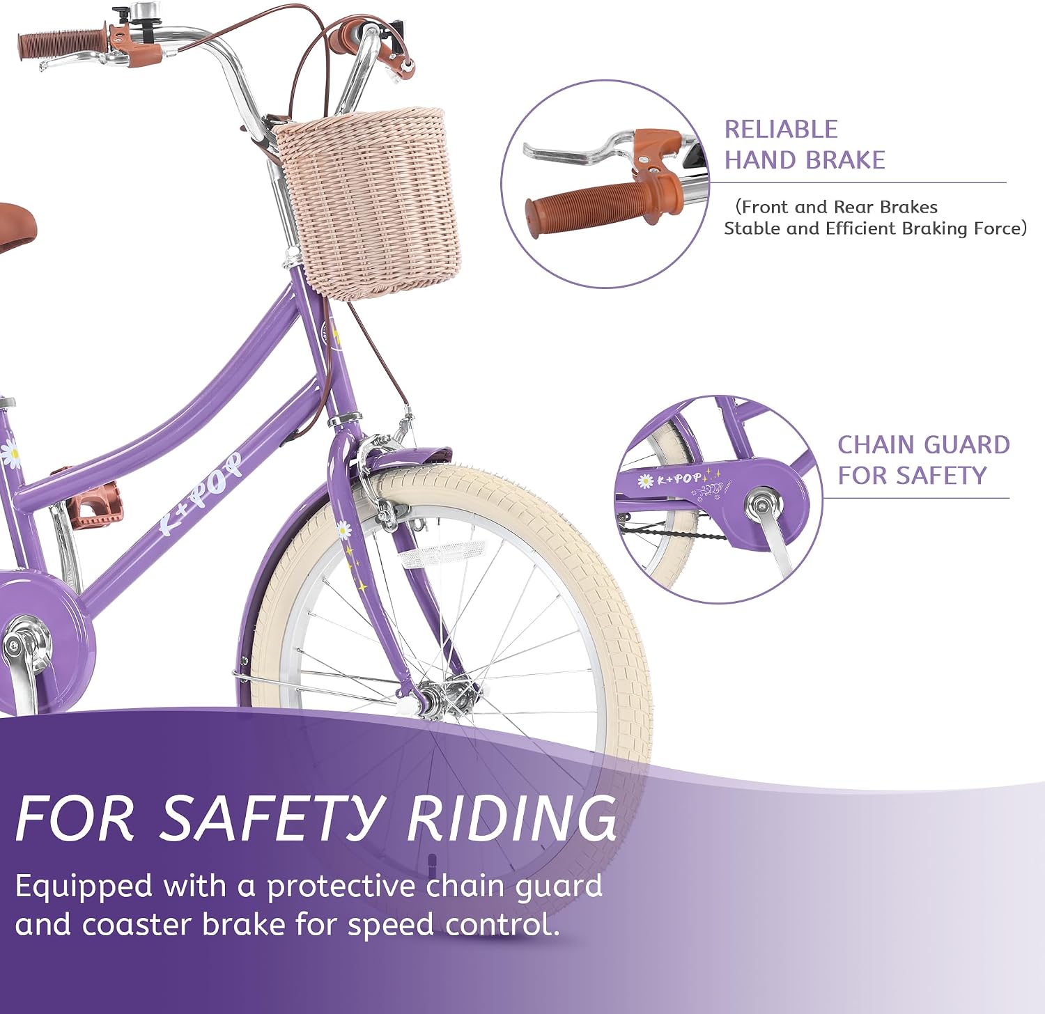 Girls Bikes Ages 8-12, 20 Inch Girls Bike Kids Bicycle with Basket, Lightweight Kids' Bicycles with Front and Rear Brakes, Cruiser Bike for Children, Multiple Colors