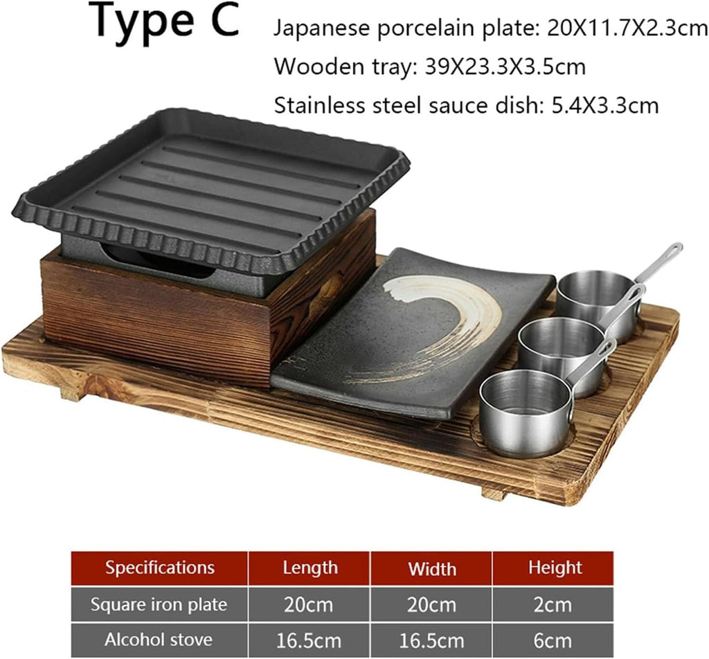 Portable BBQ Grill Korean Japanese Tabletop Barbecue Grill with Non-Stick Baking Pan Charcoal BBQ Oven Alcohol Stove for YakinikuYakitori B