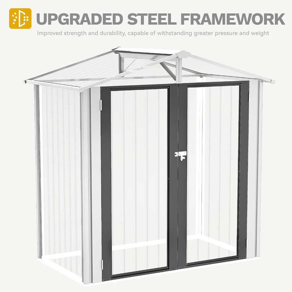 DWVO 5.7x2ft Metal Outdoor Storage Shed, Waterproof Tool Shed Heavy-Duty Storage Unit with Lockable Door and Vents, Ideal for Bicycles, Tools, Lawnmowers, Backyards, Patios, Lawns - White