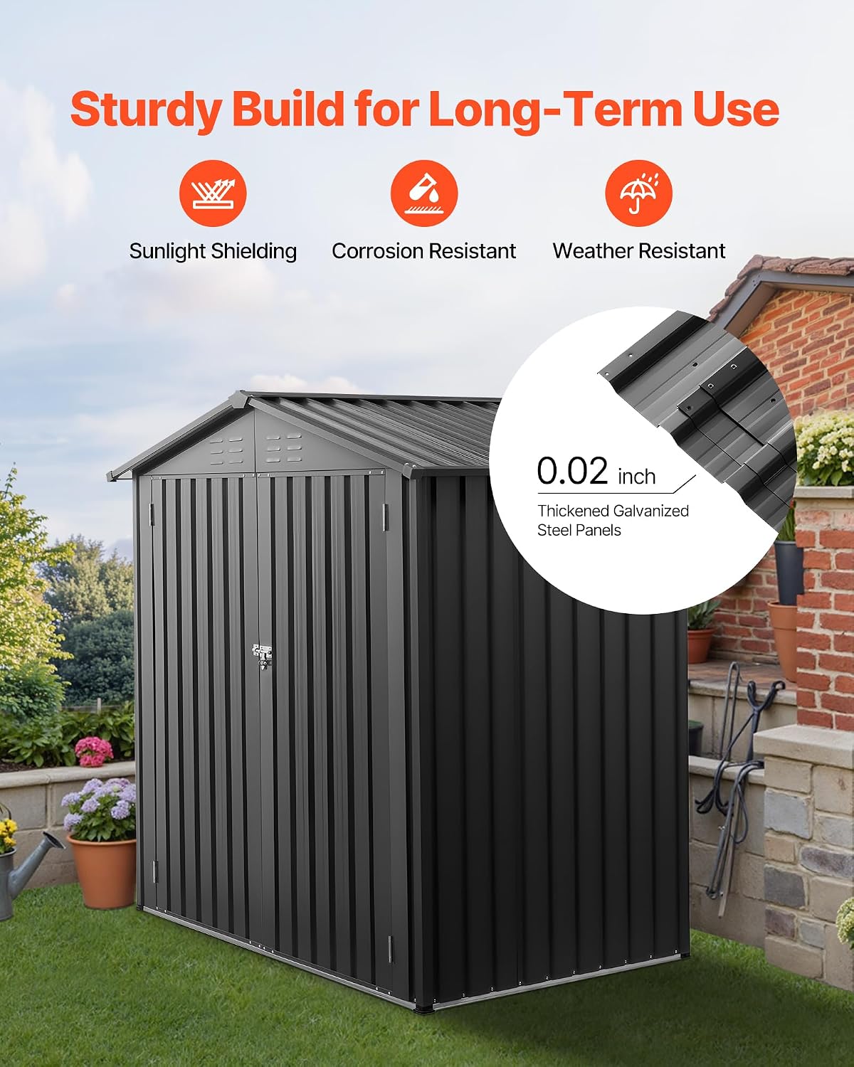 VEVOR 6 x 4 FT Metal Garden Shed, Outdoor Storage Shed with Lockable Doors & 4 Louver Vents, Peak Roof Metal Sheds Outdoors Storage, Storaged Sheds Clearance for Backyard, Garden, Patio, Bike, Gray