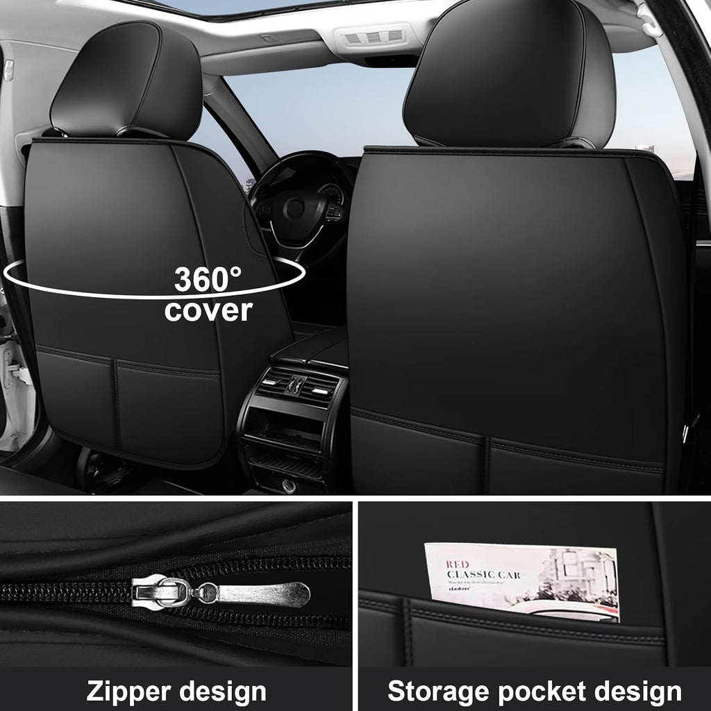 DHAEY Car Seat Covers for Kia NIRO 2017-2025, Family Seat Covers, Nappa Leather, Wear-Resistant, Anti-Slip, Waterproof, 2PCS Front with Pillows, Black Red