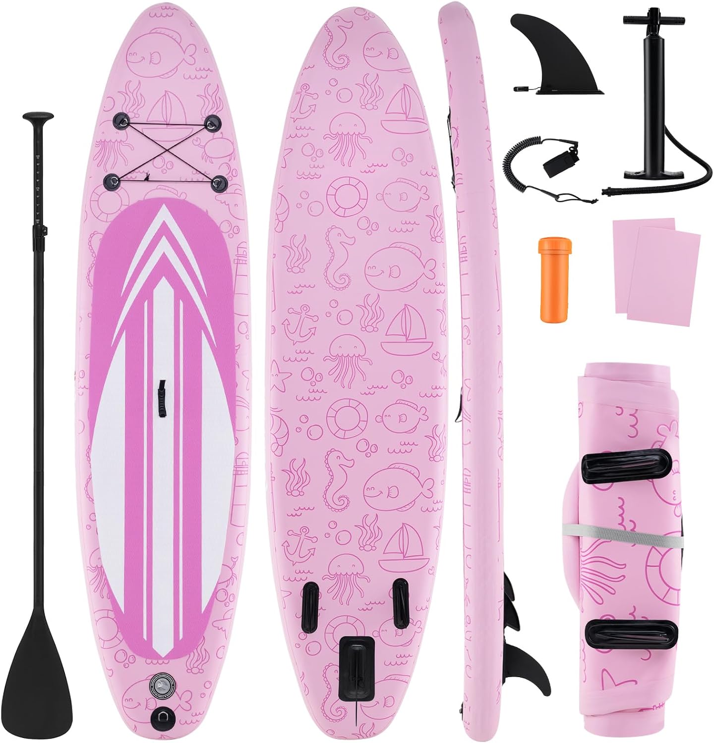 GYMAX Paddle Board, Inflatable Stand Up Paddle Board with SUP Accessories, Removable Fin, Paddle, Pump, Leash & Carry Bag, Blow Up Paddle Boards Standing Boat