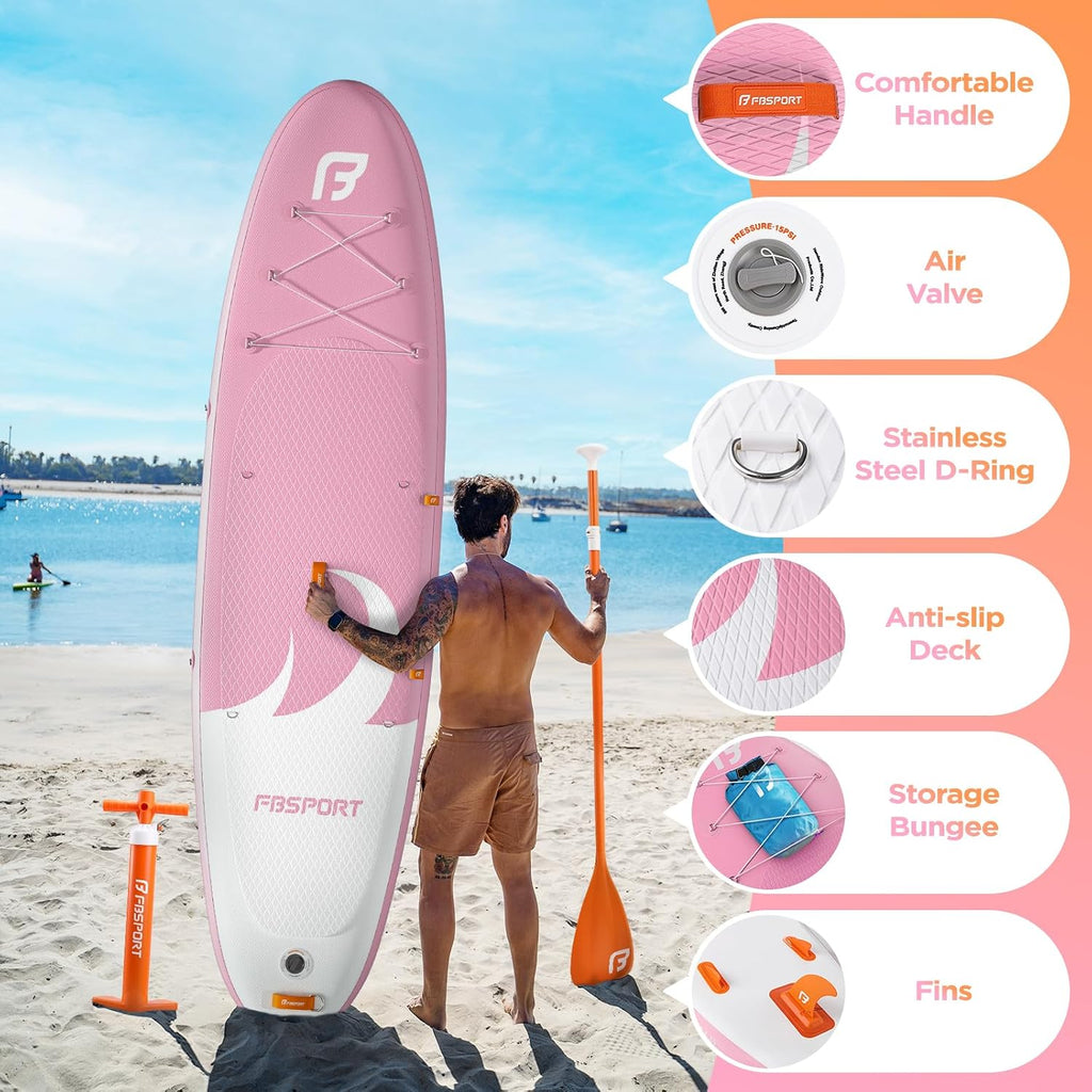 FBSPORT 11' Premium Stand Up Paddle Board, Yoga Board with SUP Accessories & Carry Bag | Wide Stance, Surf Control, Non-Slip Deck, Leash, Paddle and Pump for Youth & Adult