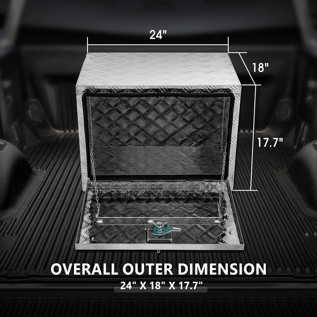 DNA MOTORING Lockable Tool Box for Truck Bed, Aluminum Storage Organizer w/Lock & Keys, 24' L X 18' D X 17.7' H Silver, TBOX-T5-003-ALU