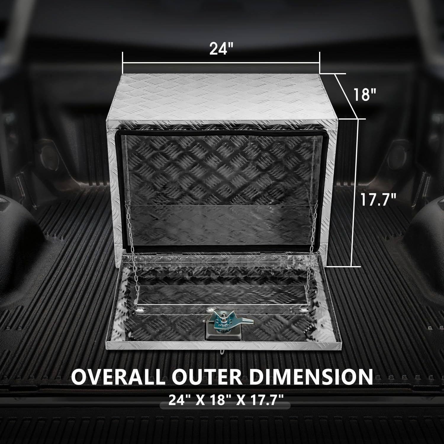 DNA MOTORING Lockable Tool Box for Truck Bed, Aluminum Storage Organizer w/Lock & Keys, 24' L X 18' D X 17.7' H Silver, TBOX-T5-003-ALU