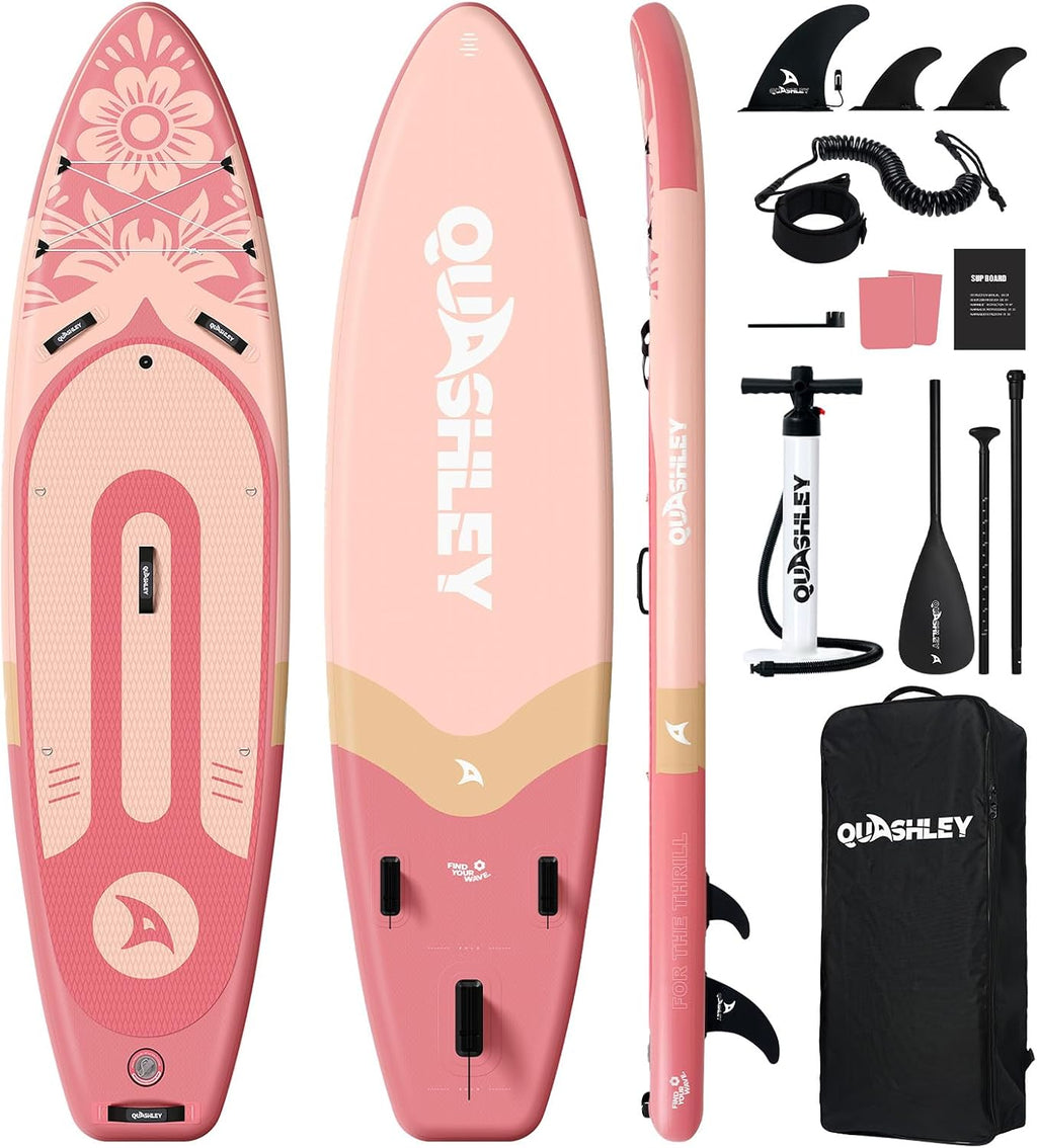Quashley Inflatable Stand Up Paddle Board,Inflatable Paddleboards 32/34 Inch Wide,All Around SUP for Beginners with Lightweight Paddle,Hand Pump,Backpack,Leash,Durable & Portable iSUP Board