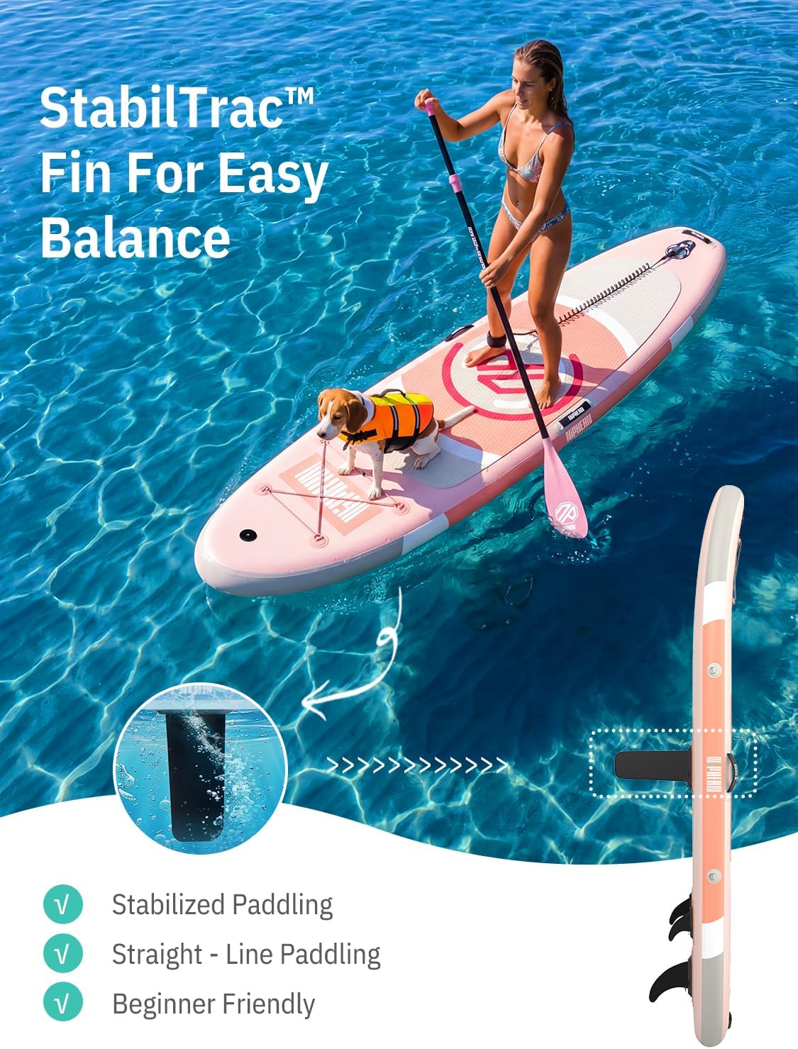 Niphean（Ultra-Light） Inflatable Paddle Board with StabilTrac Fin and Durable SUP Accessories, 10' Stand Up Paddle Boards for Adults & Youth, Versatile Yoga Paddle Board, Gift Ideas
