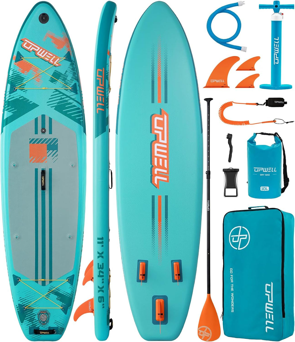 UPWELL 11'×34' Stand Up Paddle Board, SUP Board for Adults & Teens, Inflatable SUP Board with Premium Accessories, 120L Backpack, Paddle, Leash, Hand Pump, Fins