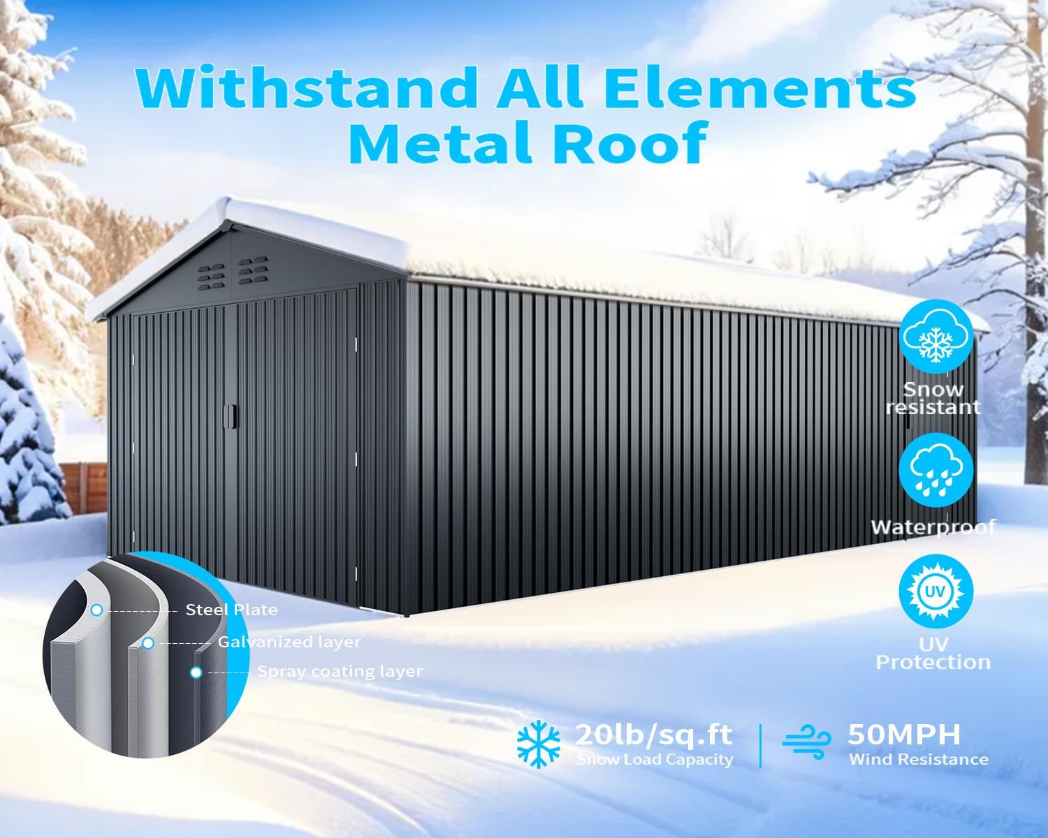 Updated 20 x 13 FT Outdoor Storage Shed, Large Metal Garden Shed with 2 Lockable Doors, Tool Shed Outdoor Storage with 4 Air Vents, Garage Shed Waterproof for Car, Truck, Bike, Garbage, Black