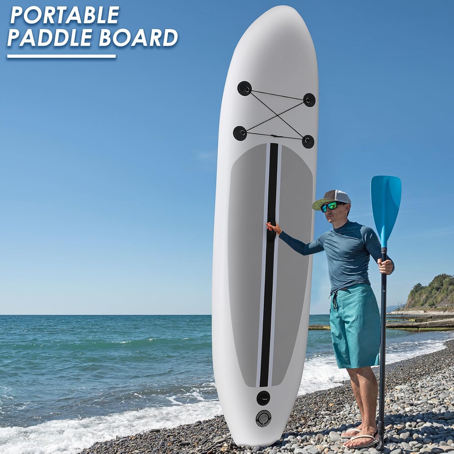 TLSUNNY 12FT Inflatable Stand Up Paddle Board, 3 Fins Paddleboard with Full SUP Accessories for All Skill Levels, Portable Two-Way Hand Pump and Carry Bag, 400LBS