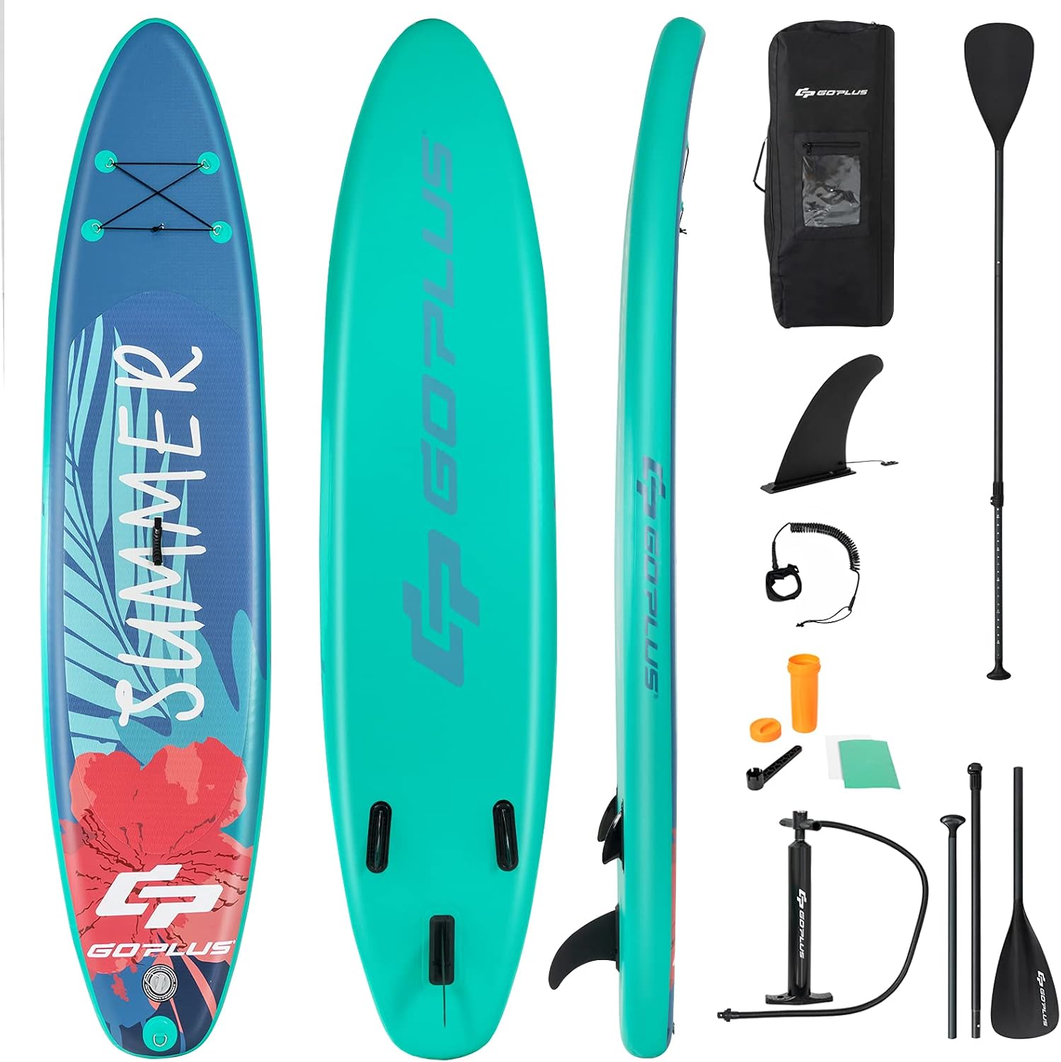 Goplus Inflatable Stand up Paddle Board, 10'/10.5'/11' SUP 6' Thick with Premium Accessories, Adjustable Aluminum Paddle, Leash, Carry Bag, Hand Pump, Removable Fin, ISUP for Adults