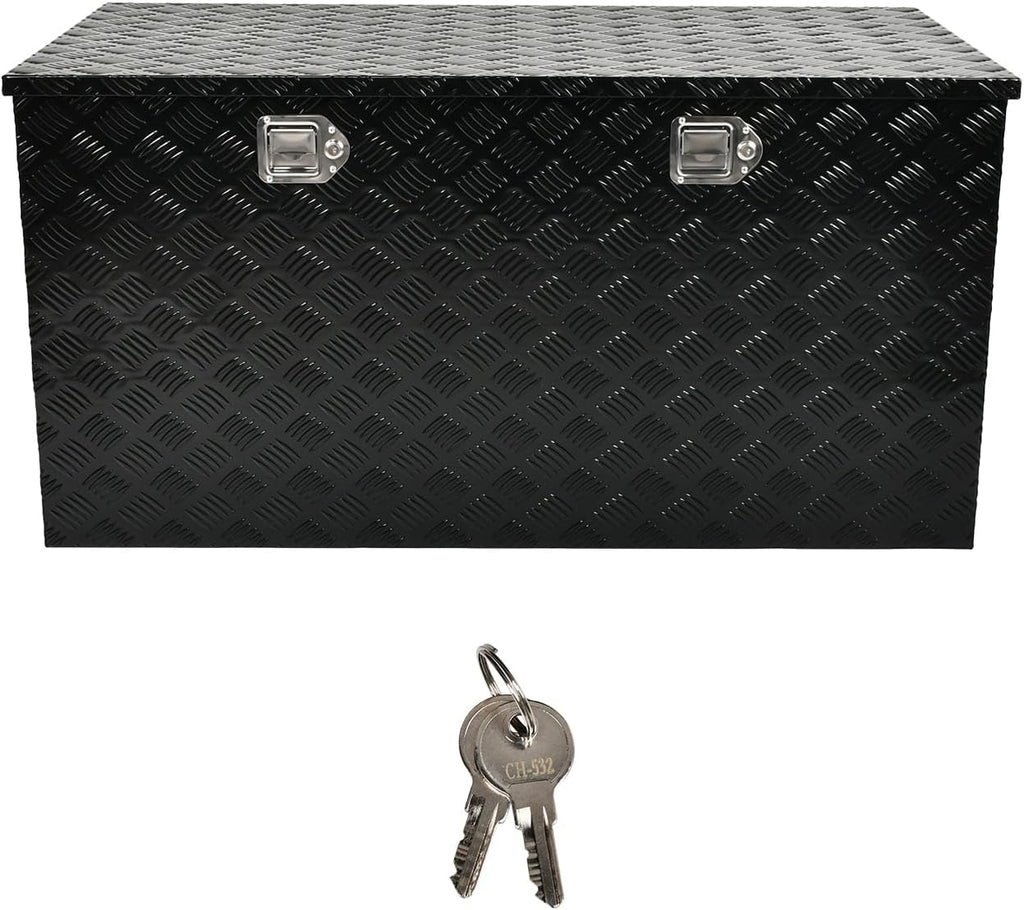 48''Inch Aluminum Truck Tool Box Truck Bed Toolbox Truck Trailer Chest Box Trailer Underbody Storage Organizer Waterproof Square Storage Organizer w/Lock & Keys Black(‎48' Lx24''x24'')