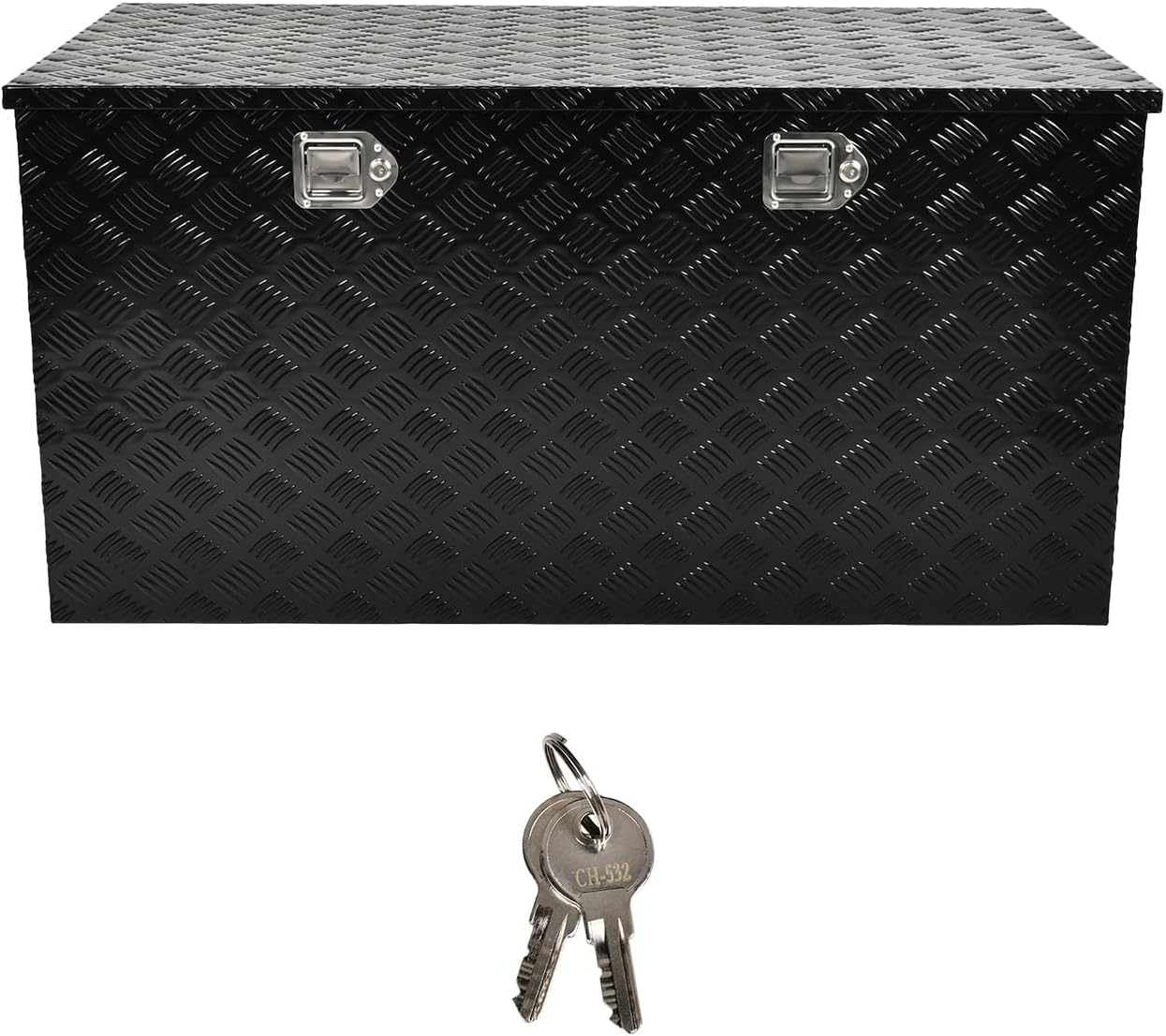 48''Inch Aluminum Truck Tool Box Truck Bed Toolbox Truck Trailer Chest Box Trailer Underbody Storage Organizer Waterproof Square Storage Organizer w/Lock & Keys Black(‎48' Lx24''x24'')