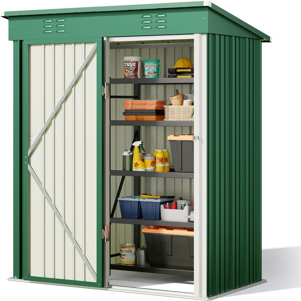 Bealife 5' x 3' Outdoor Storage Shed Clearance, Metal Outdoor Storage Cabinet with Single Lockable Door, Waterproof Tool Shed, Backyard Shed for Garden, Patio and Lawn(Green)