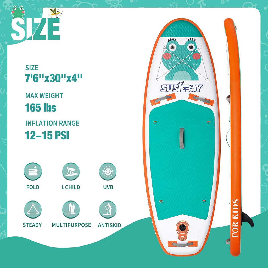 Kids Inflatable Stand Up Paddle Board with SUP Accessories,Wide Stable Design,Non-Slip Comfort Deck, Inflatable Paddle Board for Kids & Children
