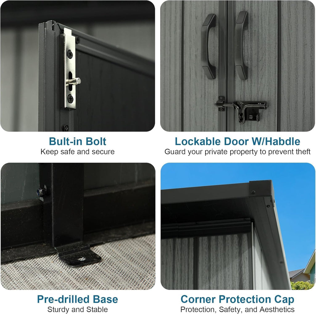 Domi 6x9FT Resin Outdoor Storage Shed with Sloping Roof, Waterproof Outside Sheds with Windows & Vents, Heavy-Duty Plastic Tool Storage Shed for Patio Furniture, Lawn Mower, Bike