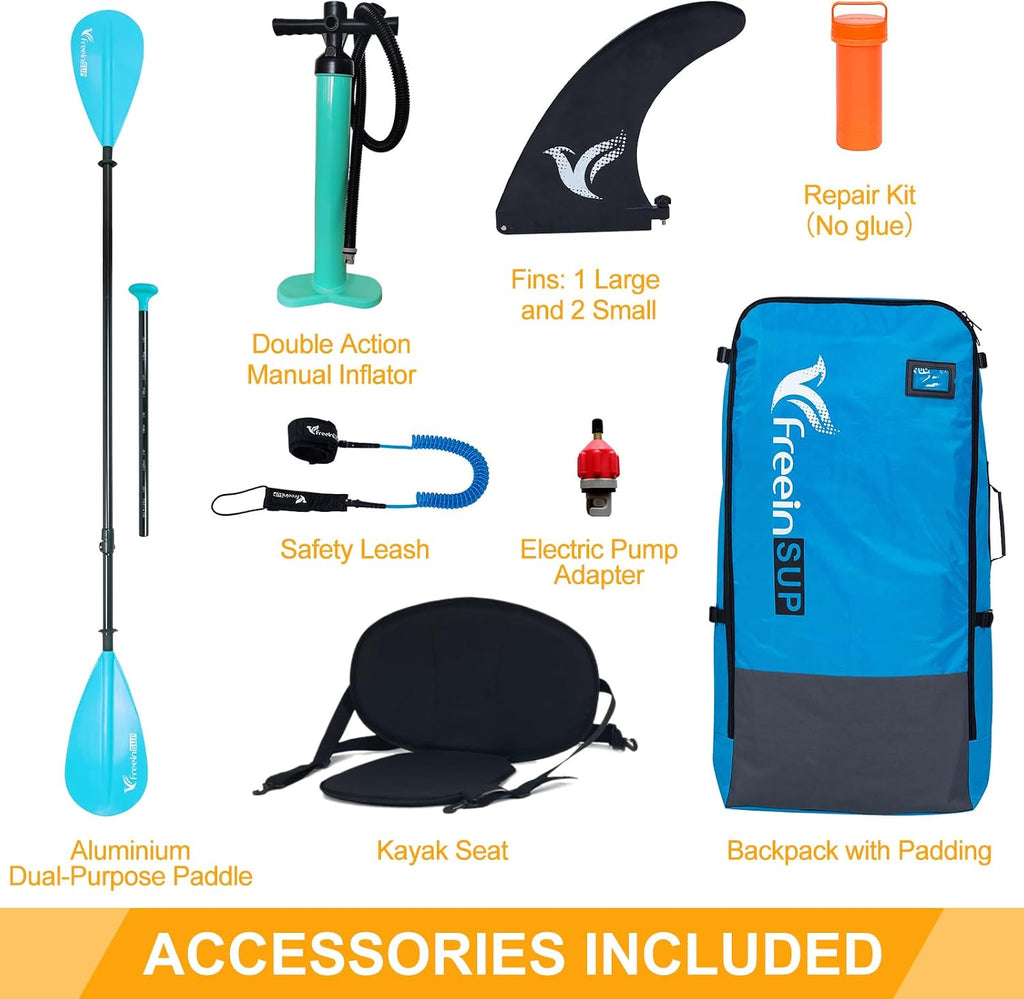 Freein SUP Inflatable Stand Up Paddle Board with Kayak Seat,Paddle Boards for Adults 10'/10'6'/11', Accessories sup Pump Adaptor,sup Kayak Paddle