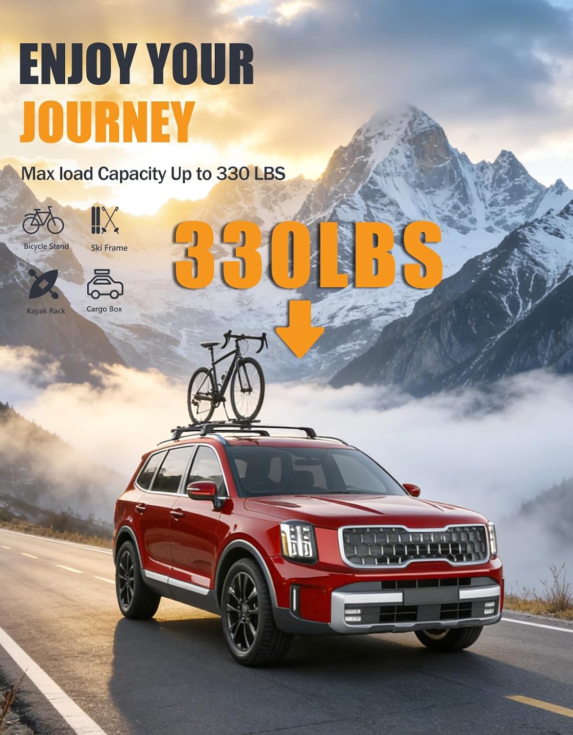 KINGGERI 330lbs Roof Rack Cross Bars Fit for Kia Telluride 2019 2020 2021 2022 2023 2024 2025 2026 EX S SX SX-Prestige, Lockable Heavy Duty Aluminum Roof Rails Crossbars (Not for LX, X-Line or X-Pro)
